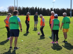 Sporting Memories Kerikeri members playing walking football on a sports field